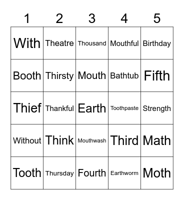 Voiceless TH Bingo Card