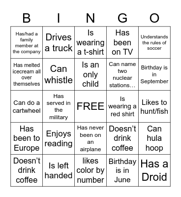 Scavenger Hunt Bingo Card