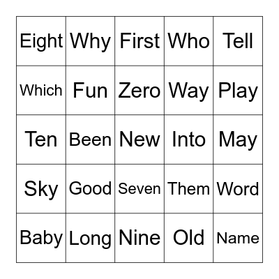 First Grade Sight Words - 5th 6wks Bingo Card