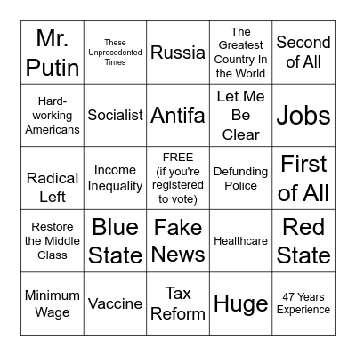 2020 Debate Bingo Card