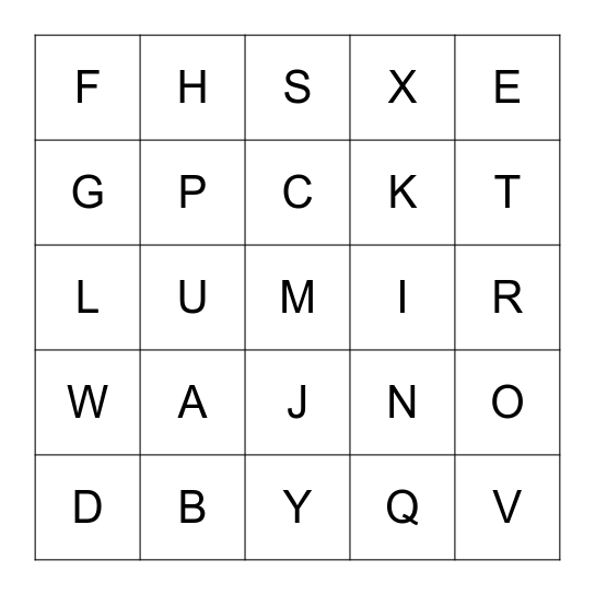 CAPITAL LETTERS Bingo Card