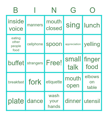 at the table Bingo Card