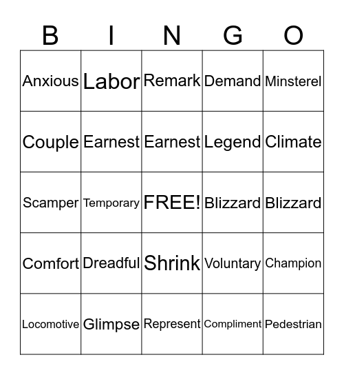 Untitled Bingo Card