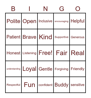 What it Means to be a Good Friend Bingo Card