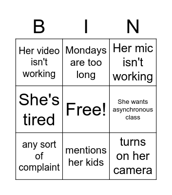 Things Rebekah says in class Bingo Card