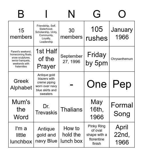 Theta Alpha Lambda BIngo Card
