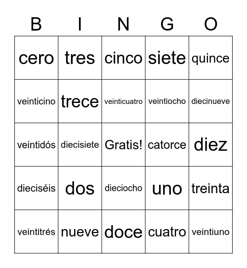 # 1-30 Bingo Card