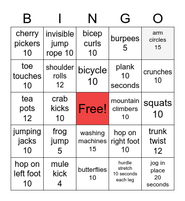 Mrs. M's Fitness Bingo Card