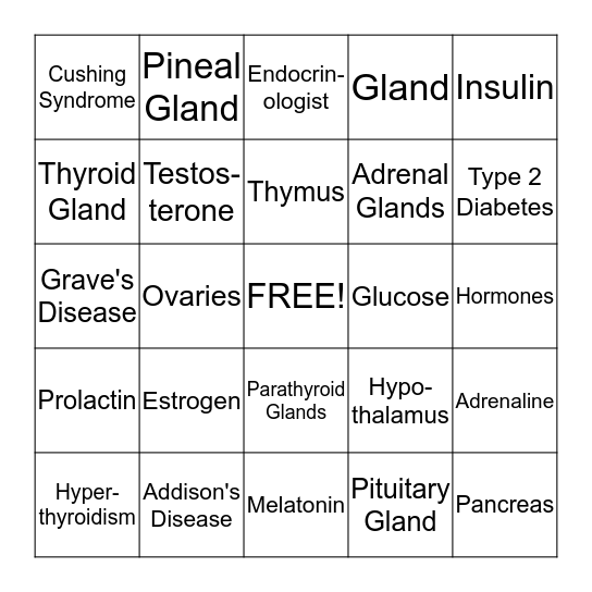 The Endocrine System Bingo Card