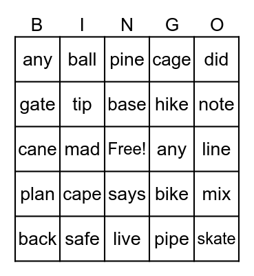 a_e Bingo Card