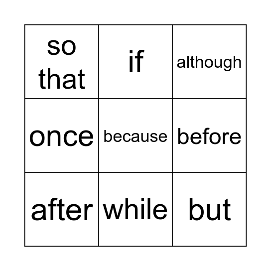 Conjunction Bingo Card