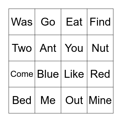 Rhyming Bingo Card