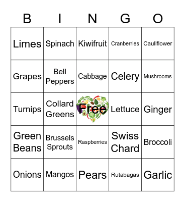 Autumn Fruit & Veggie Bingo from Kate's Recipe Box Bingo Card