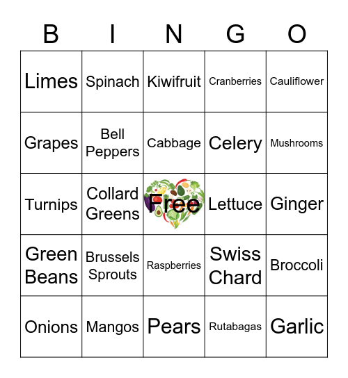 Autumn Fruit & Veggie Bingo from Kate's Recipe Box Bingo Card