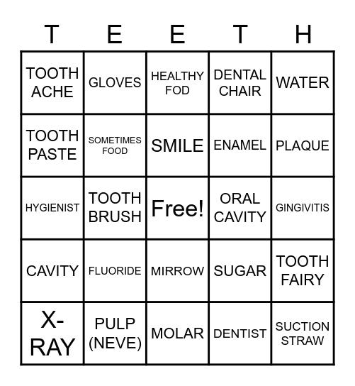 DENTAL BINGO Card