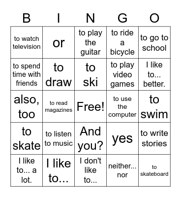 Spanish 1 Bingo Card