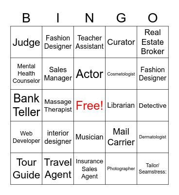 GEAR UP Student Name That Job Bingo Card
