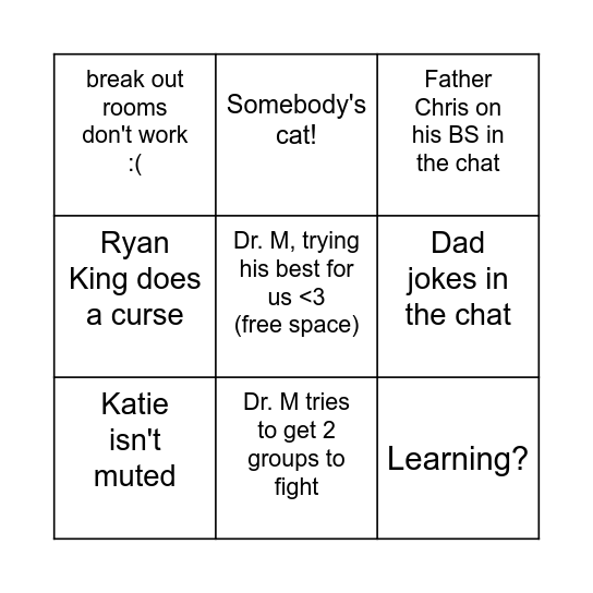 ZOOM TBL BINGO Card