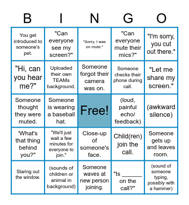 Commercial Lines TEAM Meeting Bingo Card