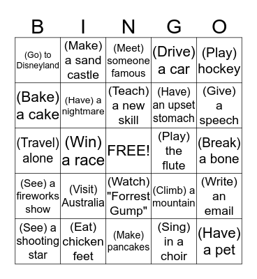 "Have you ever...?" Bingo Card