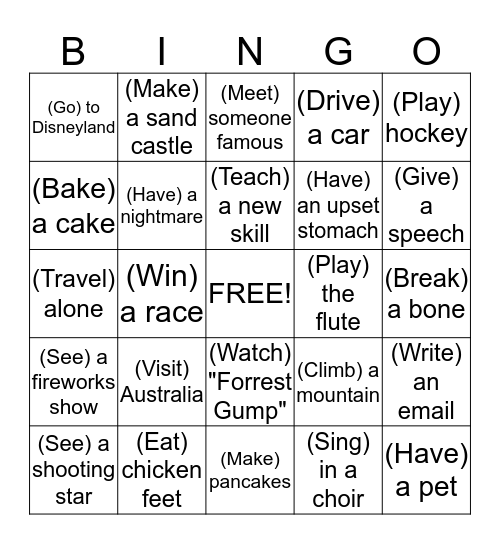 "Have you ever...?" Bingo Card