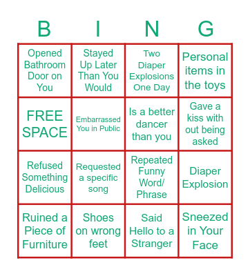 Toddler Bingo Card