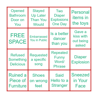 Toddler Bingo Card