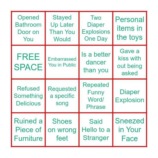 Toddler Bingo Card