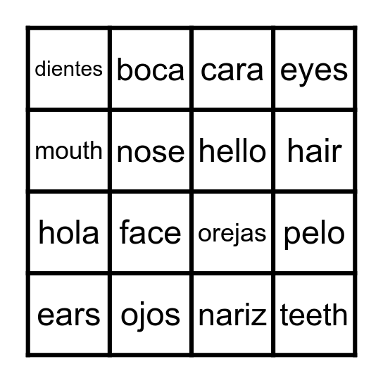 Spanish Bingo Card