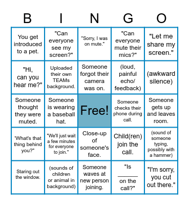 Commercial Lines TEAM Meeting Bingo Card