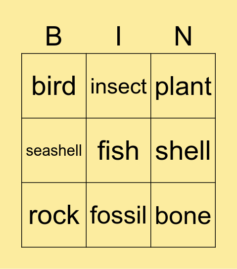 Darwin's Collection Bingo Card