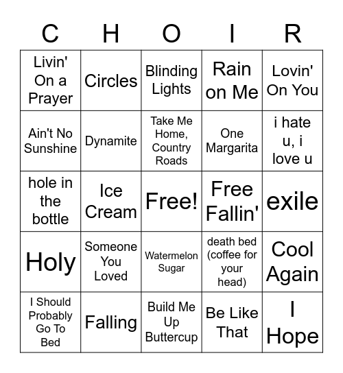 Scarlet Choir Bingo Card