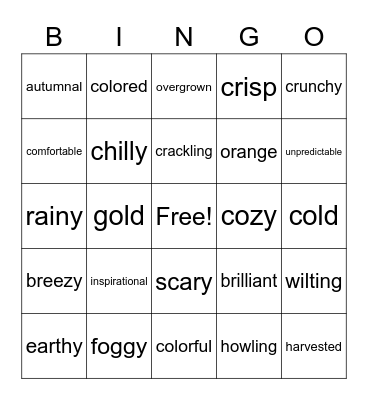 Fall Bingo Card