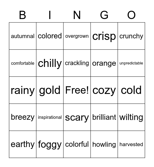 Fall Bingo Card