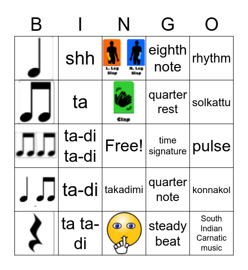 Takadimi Bingo Card