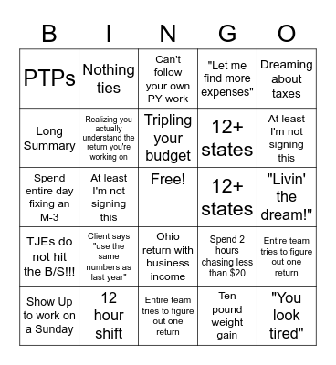 BUSY SEASON BINGO Card