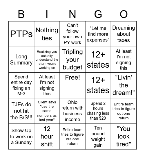 BUSY SEASON BINGO Card