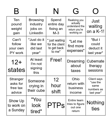 BUSY SEASON BINGO Card