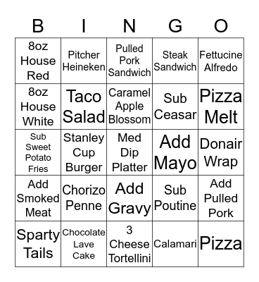 Stanley's Bingo Card