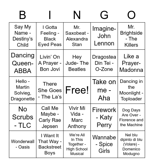 CathSoc Musical Bingo Card