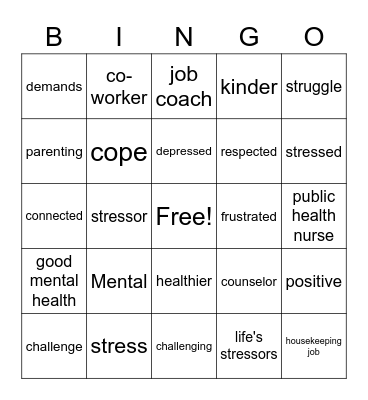 Good Mental Health Bingo Card