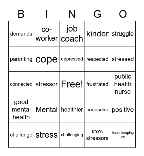 Good Mental Health Bingo Card