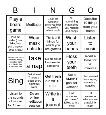 Fall into Fitness BINGO Card