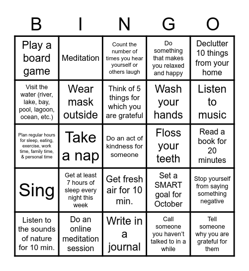 Fall into Fitness BINGO Card