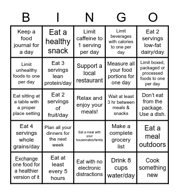 Fall into Fitness - Nutrition Bingo Card