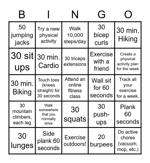 Fall into Fitness - Exercise Bingo Card