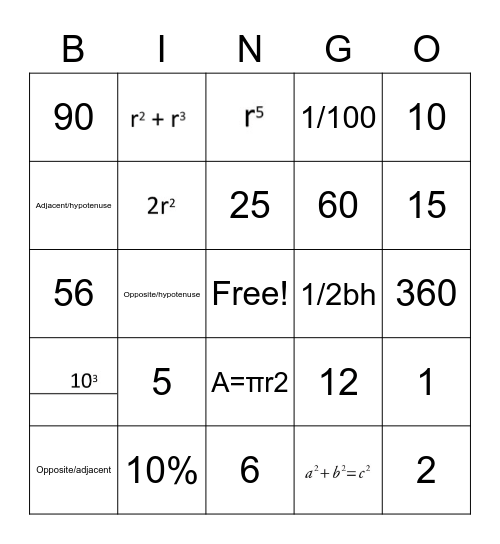 REACH Memphis ACT Math Bingo Card