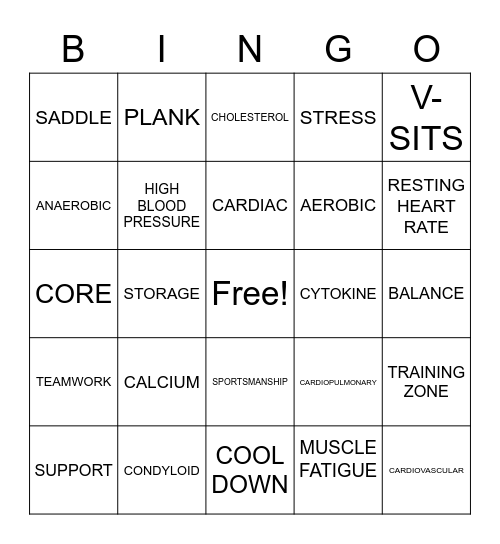 PE--CONDITIONING #2 Bingo Card