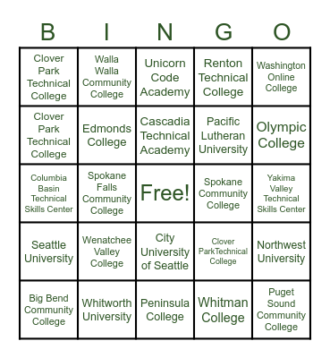 Wa State T24 Bingo Card