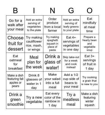 Boost! Healthy Eating Bingo! Bingo Card